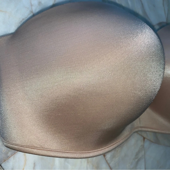36C Strapless Bombshell Miraculous Super Push Up Bra Beige Tan Satin - Picture 12 of 14